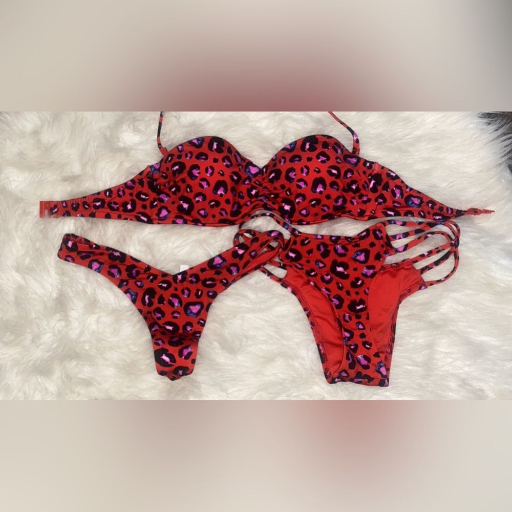Red Leopard Print Women's Bikini Set - SMALL